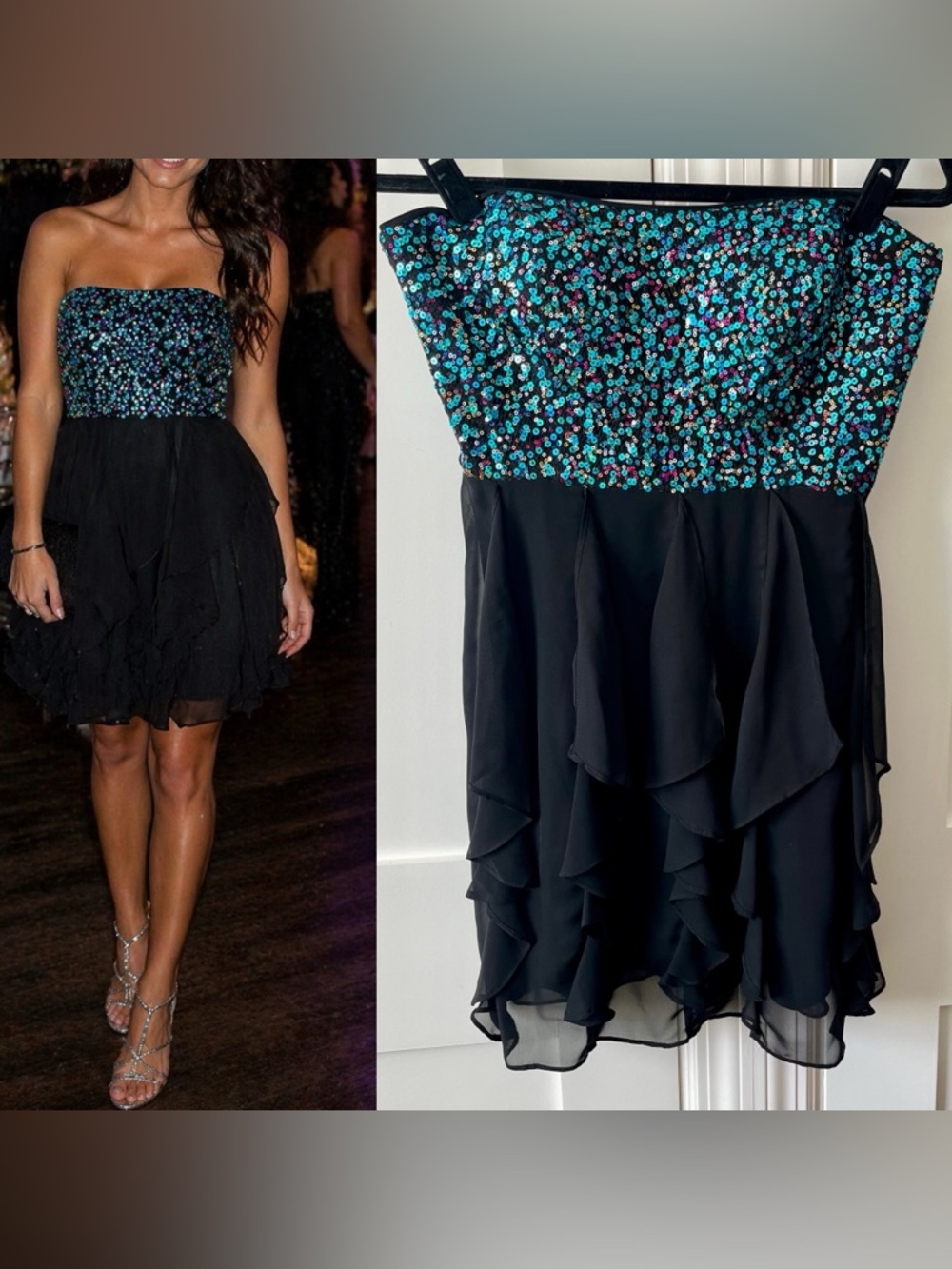 Hailey Logan by Adrianna Papell Strapless Sequin Cocktail Dress Blue Sz 11/12